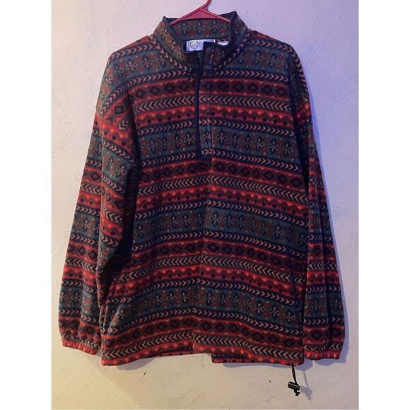 Vtg Players by Van Heusen Fleece Pullover Sweater Outerwear Quarter Zip L Red & - Picture 1 of 7